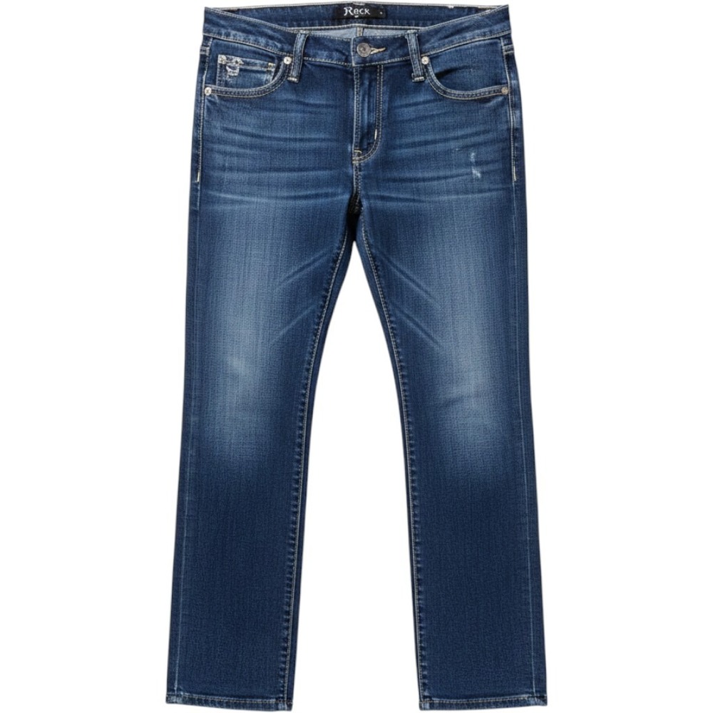 Rock Revival Bootcut Jeans Medium Wash Distressed Fleur De Lis WHX53DR 9x34
